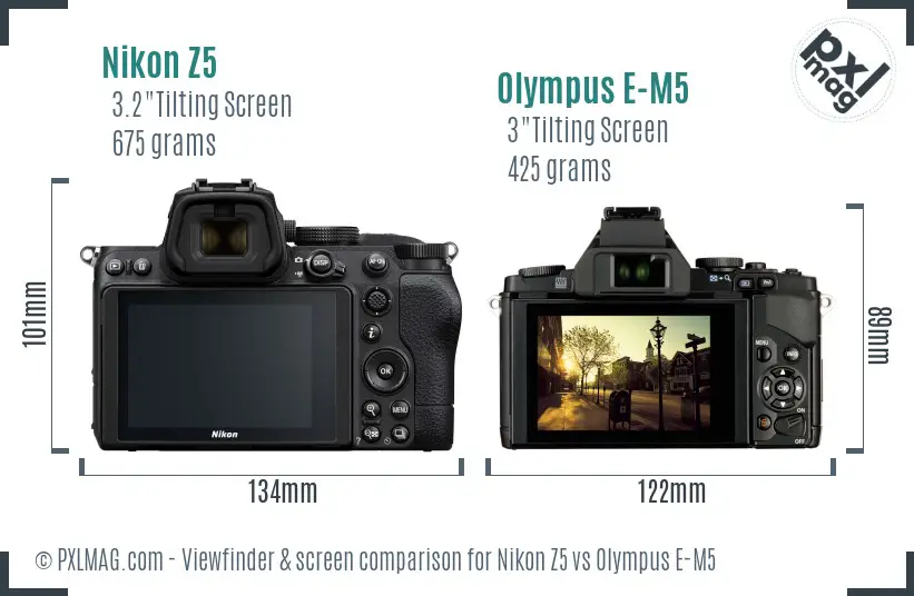 Nikon Z5 vs Olympus E-M5 Screen and Viewfinder comparison