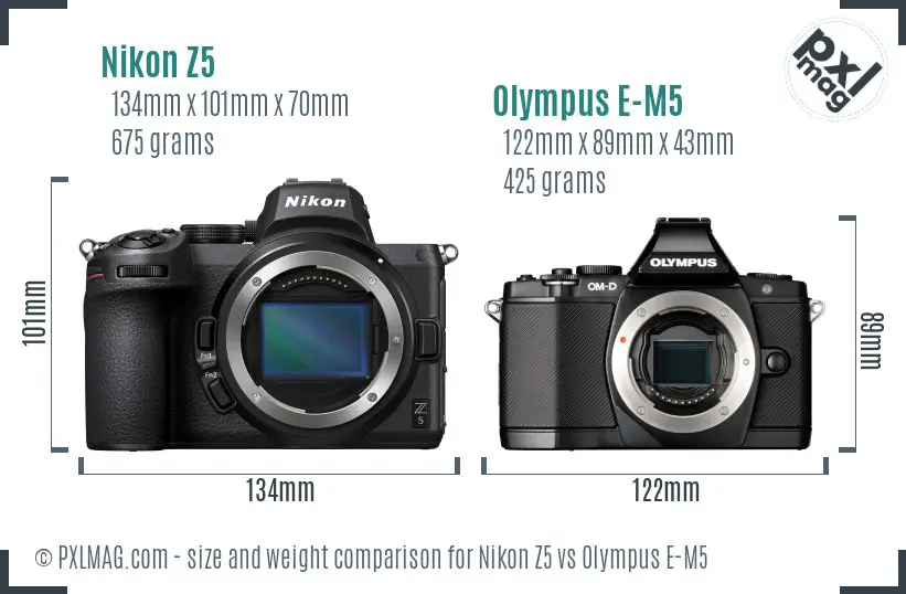 Nikon Z5 vs Olympus E-M5 size comparison