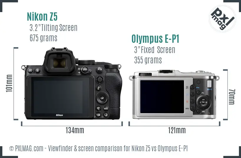 Nikon Z5 vs Olympus E-P1 Screen and Viewfinder comparison