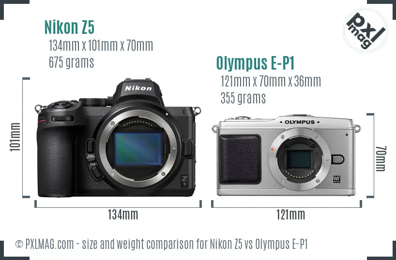 Nikon Z5 vs Olympus E-P1 size comparison