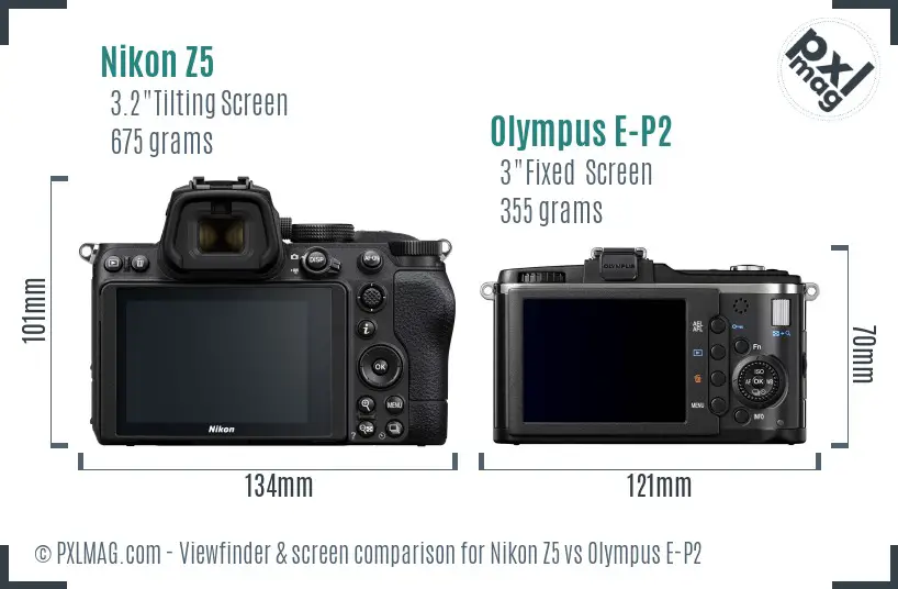 Nikon Z5 vs Olympus E-P2 Screen and Viewfinder comparison