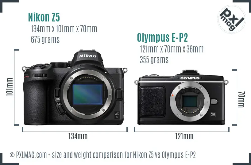 Nikon Z5 vs Olympus E-P2 size comparison