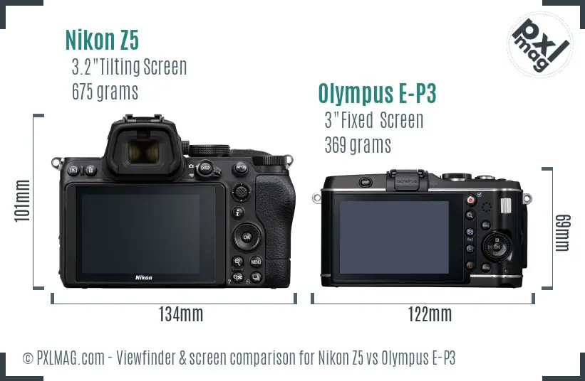 Nikon Z5 vs Olympus E-P3 Screen and Viewfinder comparison