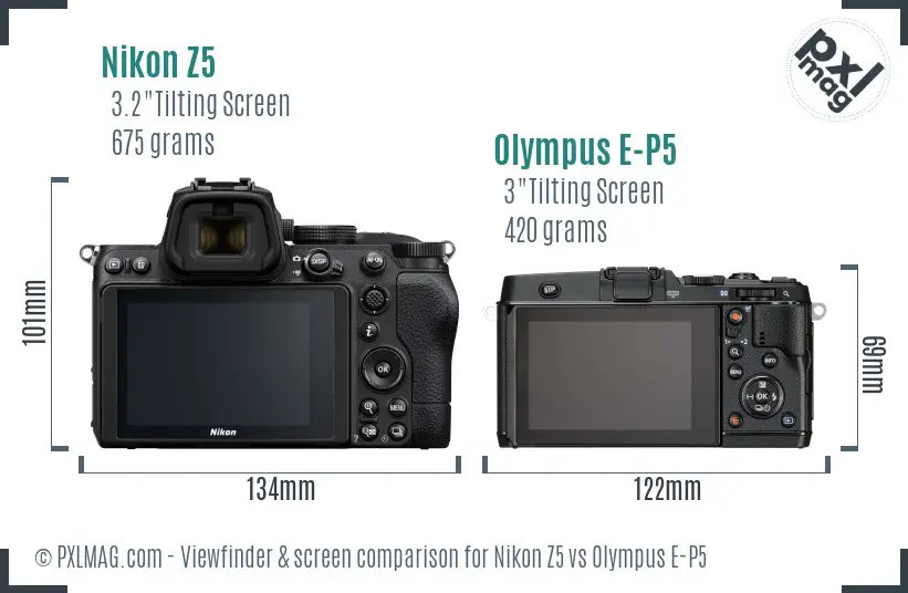 Nikon Z5 vs Olympus E-P5 Screen and Viewfinder comparison