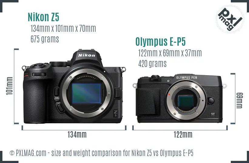 Nikon Z5 vs Olympus E-P5 size comparison