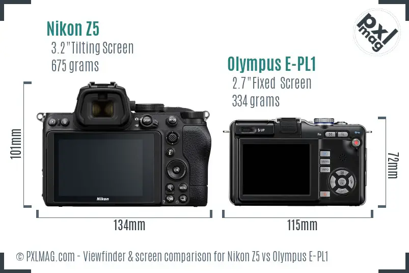 Nikon Z5 vs Olympus E-PL1 Screen and Viewfinder comparison