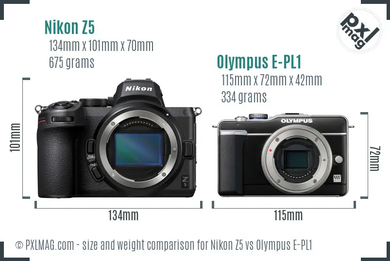 Nikon Z5 vs Olympus E-PL1 size comparison