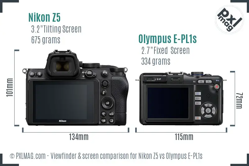 Nikon Z5 vs Olympus E-PL1s Screen and Viewfinder comparison