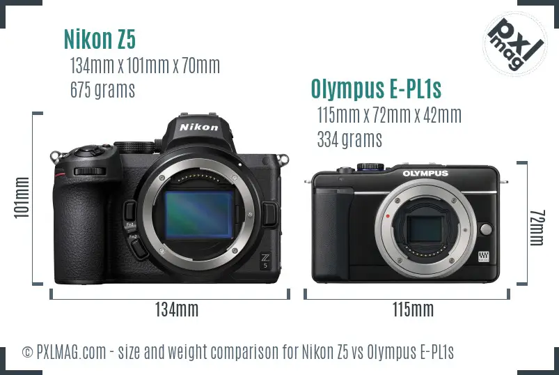 Nikon Z5 vs Olympus E-PL1s size comparison