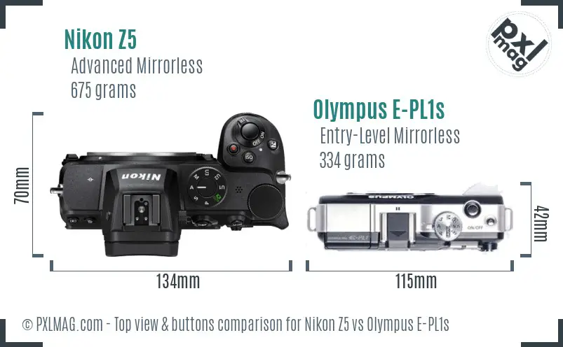 Nikon Z5 vs Olympus E-PL1s top view buttons comparison