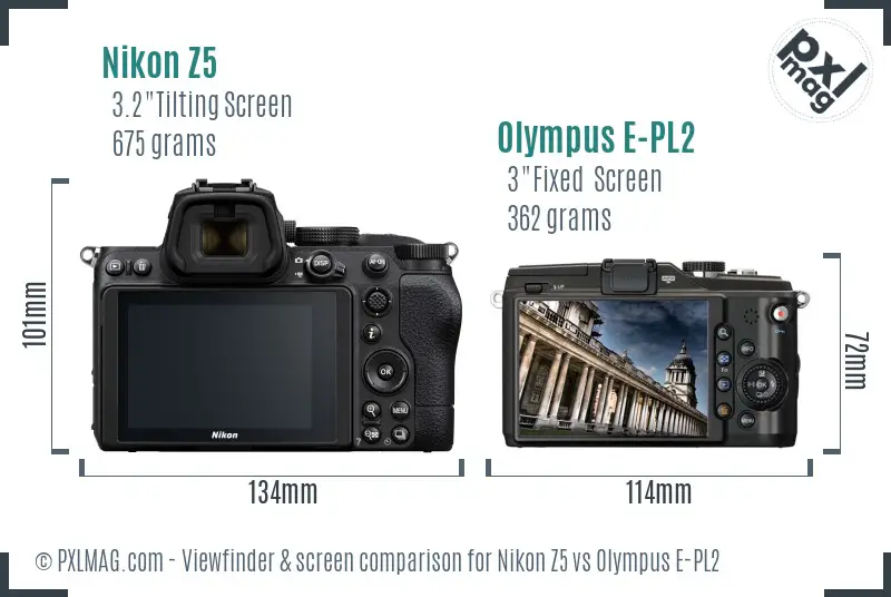 Nikon Z5 vs Olympus E-PL2 Screen and Viewfinder comparison