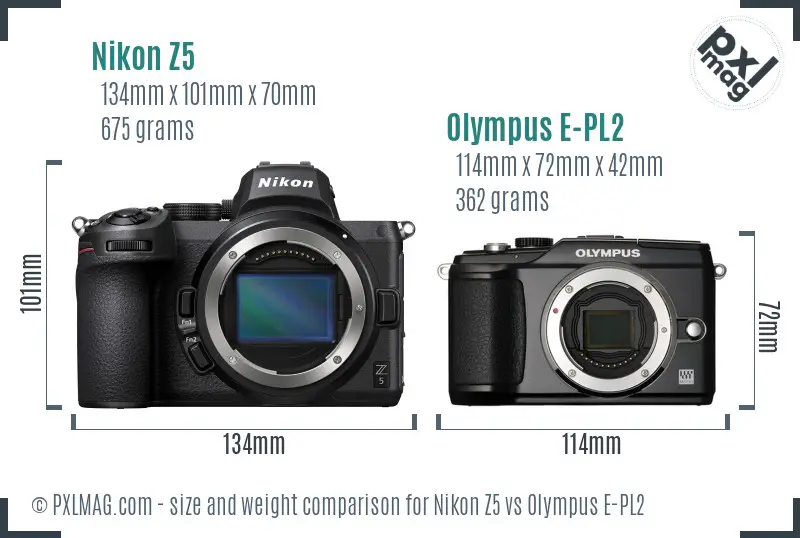 Nikon Z5 vs Olympus E-PL2 size comparison