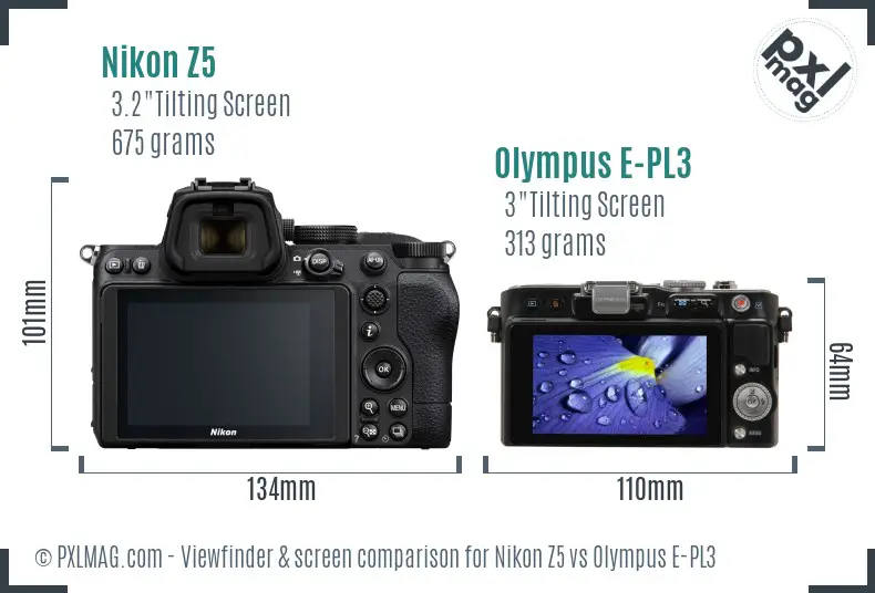 Nikon Z5 vs Olympus E-PL3 Screen and Viewfinder comparison