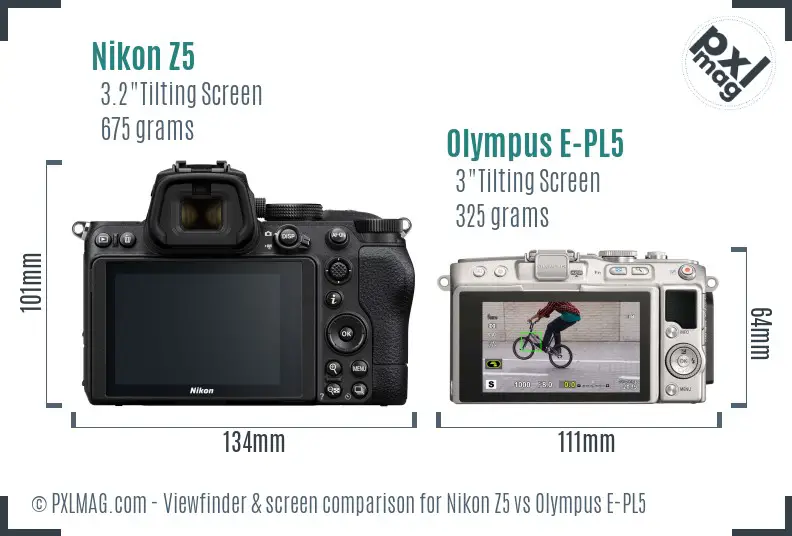 Nikon Z5 vs Olympus E-PL5 Screen and Viewfinder comparison