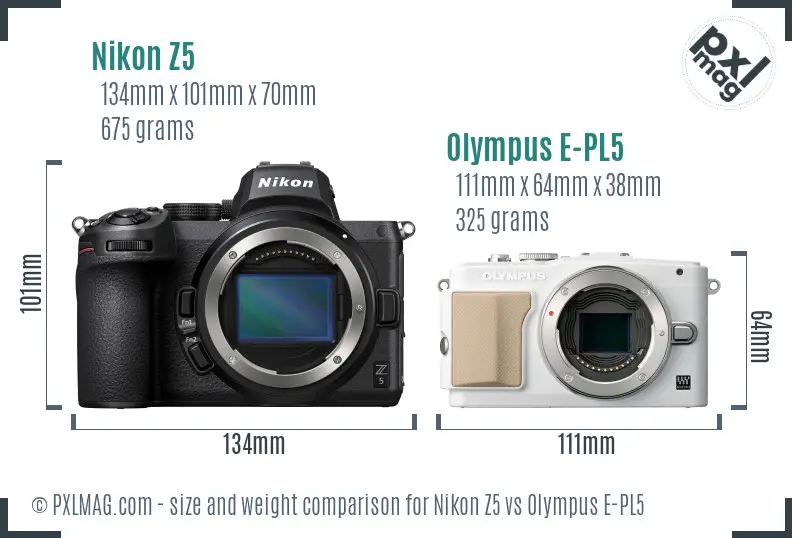 Nikon Z5 vs Olympus E-PL5 size comparison