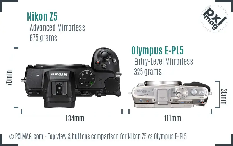 Nikon Z5 vs Olympus E-PL5 top view buttons comparison