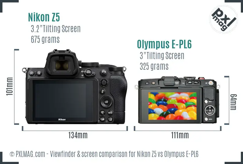 Nikon Z5 vs Olympus E-PL6 Screen and Viewfinder comparison