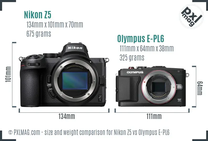 Nikon Z5 vs Olympus E-PL6 size comparison