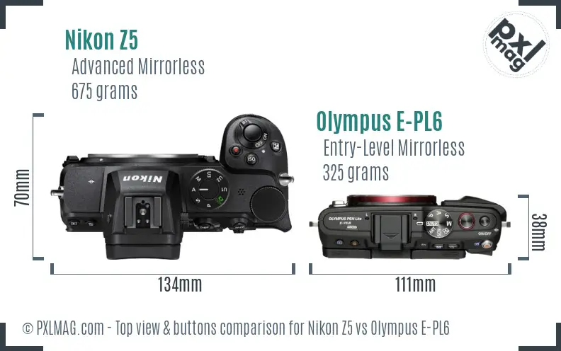 Nikon Z5 vs Olympus E-PL6 top view buttons comparison