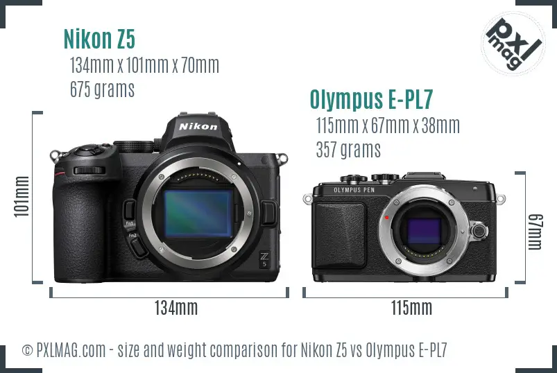 Nikon Z5 vs Olympus E-PL7 size comparison