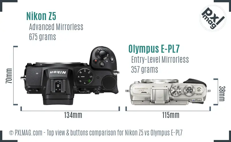 Nikon Z5 vs Olympus E-PL7 top view buttons comparison