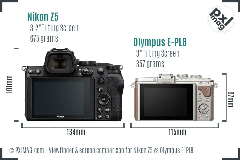 Nikon Z5 vs Olympus E-PL8 Screen and Viewfinder comparison