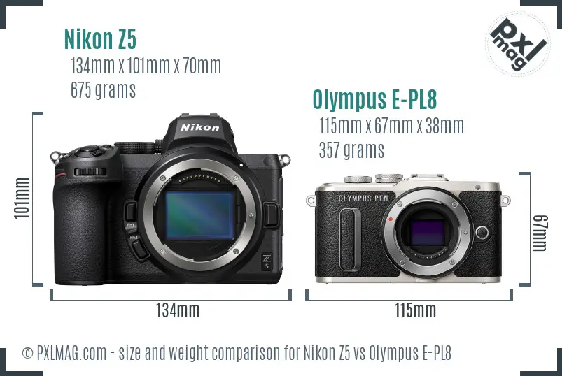 Nikon Z5 vs Olympus E-PL8 size comparison