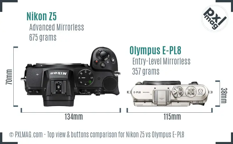 Nikon Z5 vs Olympus E-PL8 top view buttons comparison