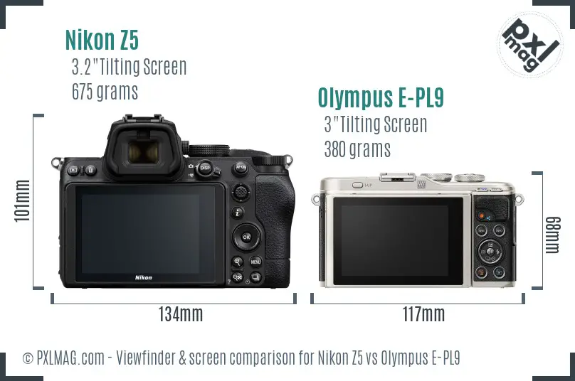 Nikon Z5 vs Olympus E-PL9 Screen and Viewfinder comparison