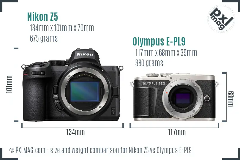 Nikon Z5 vs Olympus E-PL9 size comparison