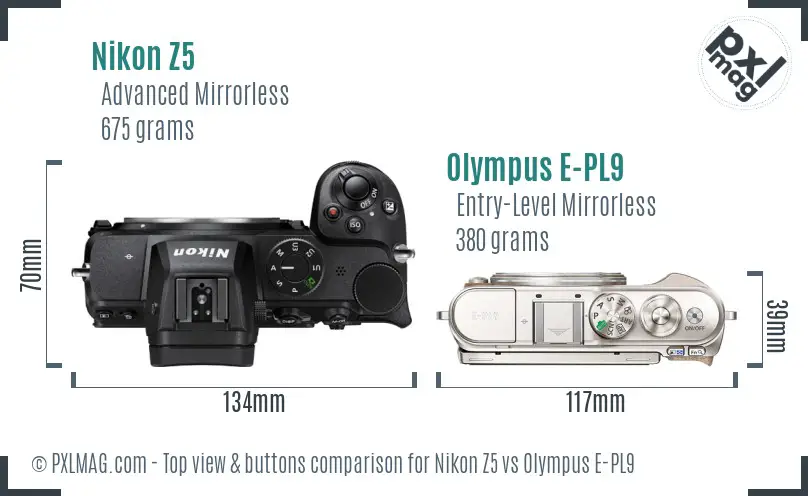 Nikon Z5 vs Olympus E-PL9 top view buttons comparison