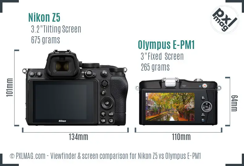 Nikon Z5 vs Olympus E-PM1 Screen and Viewfinder comparison