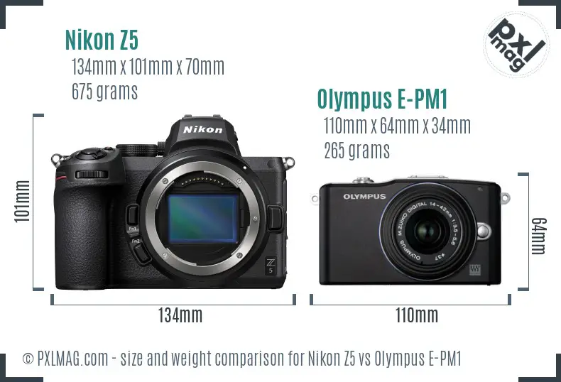 Nikon Z5 vs Olympus E-PM1 size comparison