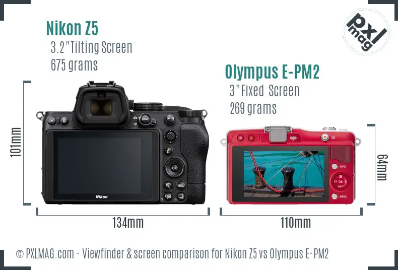 Nikon Z5 vs Olympus E-PM2 Screen and Viewfinder comparison