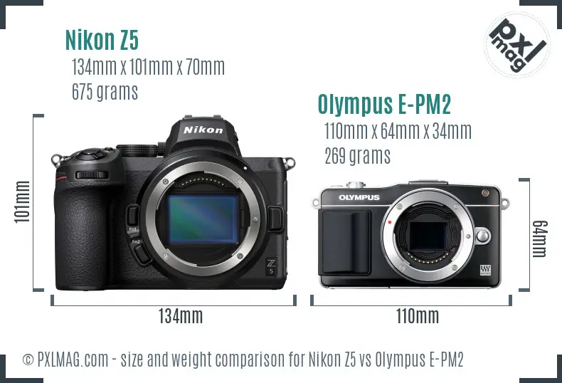 Nikon Z5 vs Olympus E-PM2 size comparison