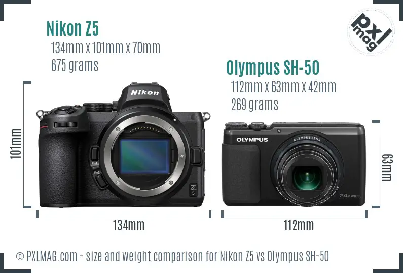 Nikon Z5 vs Olympus SH-50 size comparison