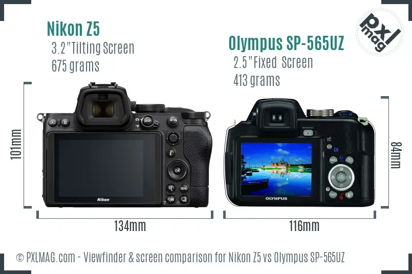 Nikon Z5 vs Olympus SP-565UZ Screen and Viewfinder comparison