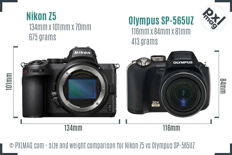 Nikon Z5 vs Olympus SP-565UZ size comparison