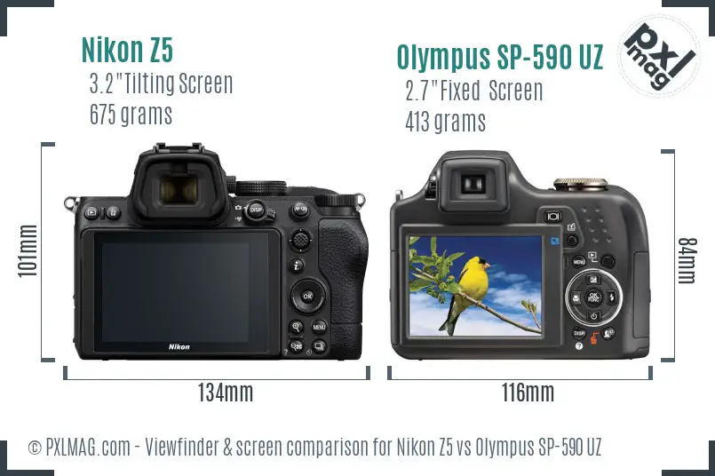 Nikon Z5 vs Olympus SP-590 UZ Screen and Viewfinder comparison