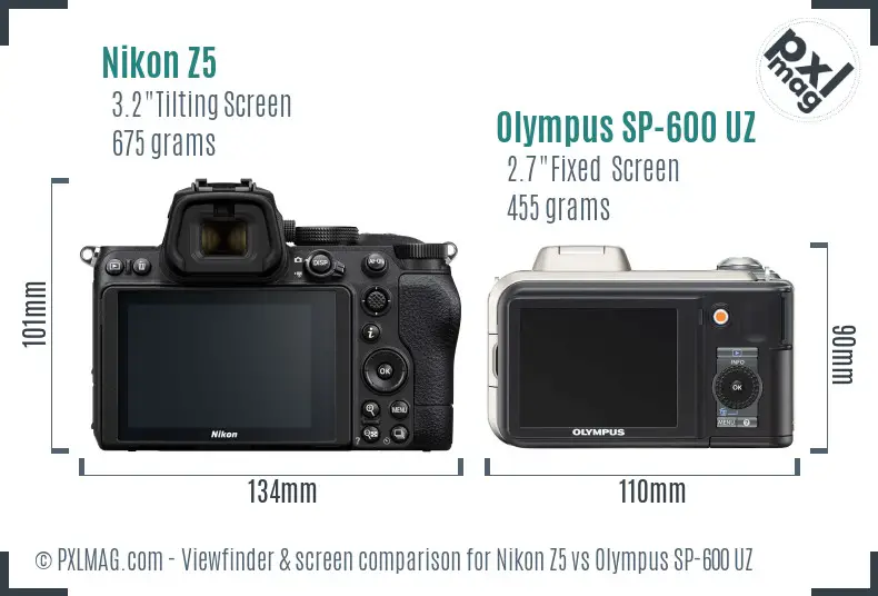 Nikon Z5 vs Olympus SP-600 UZ Screen and Viewfinder comparison