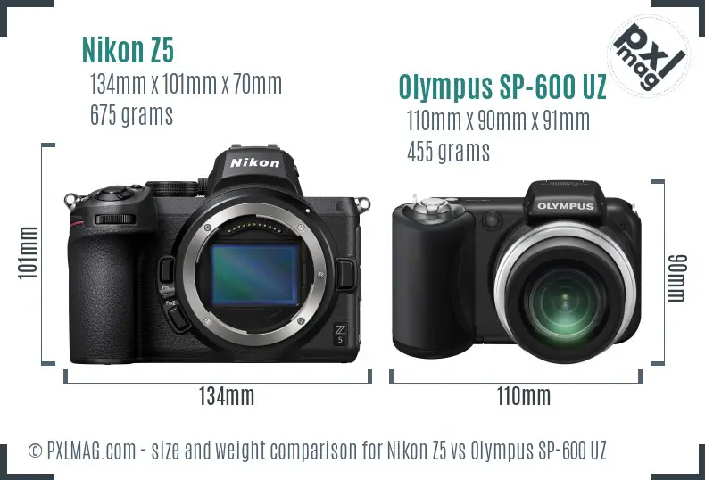 Nikon Z5 vs Olympus SP-600 UZ size comparison