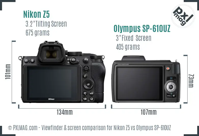 Nikon Z5 vs Olympus SP-610UZ Screen and Viewfinder comparison