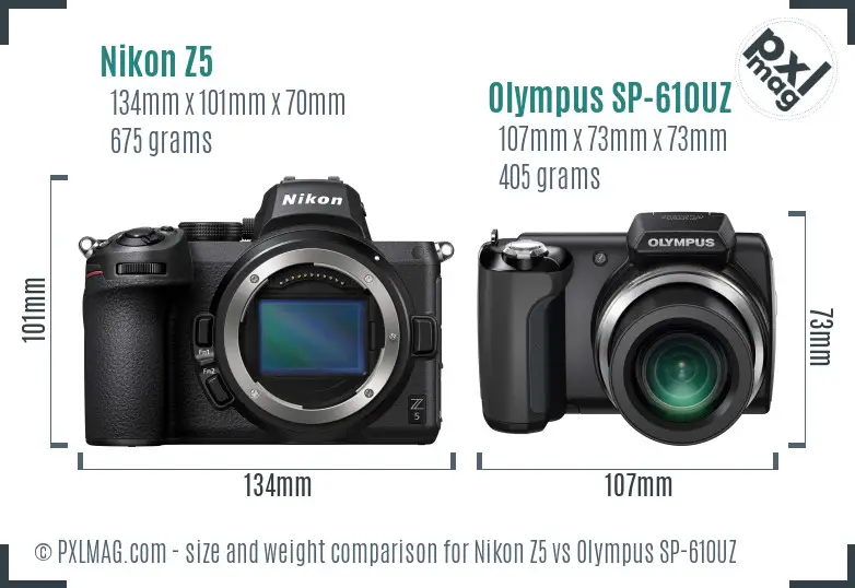 Nikon Z5 vs Olympus SP-610UZ size comparison