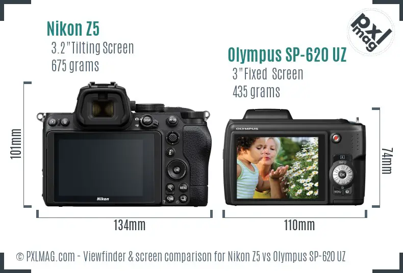 Nikon Z5 vs Olympus SP-620 UZ Screen and Viewfinder comparison