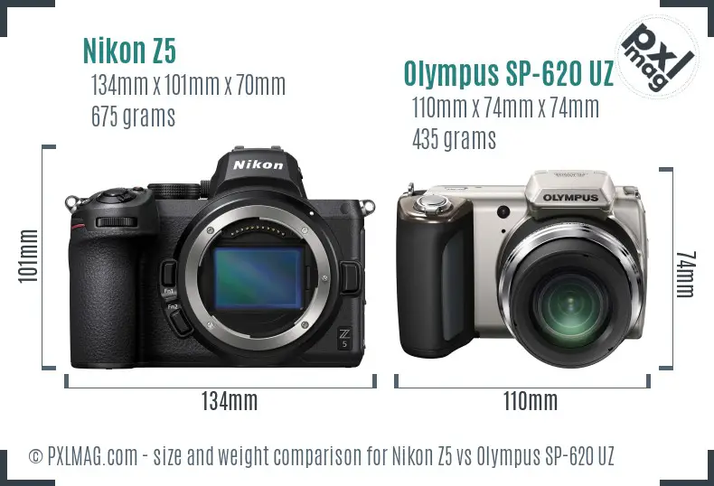 Nikon Z5 vs Olympus SP-620 UZ size comparison