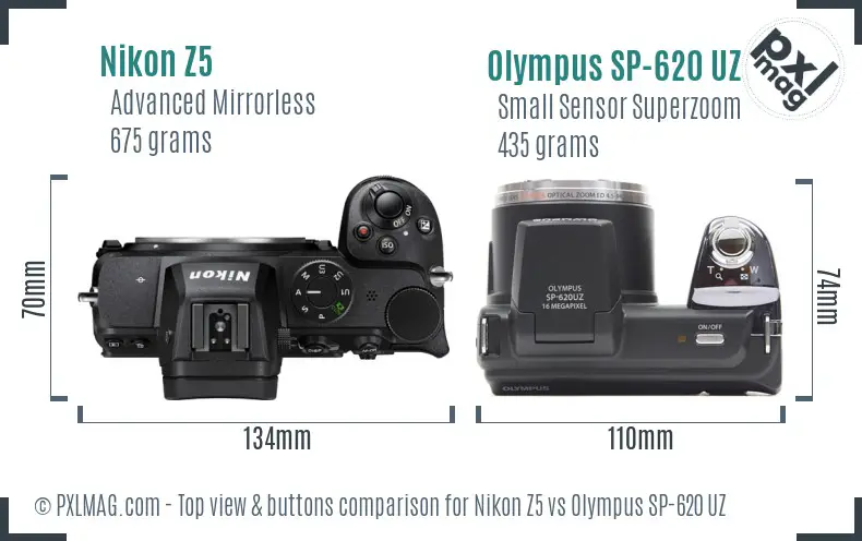 Nikon Z5 vs Olympus SP-620 UZ top view buttons comparison