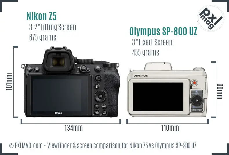 Nikon Z5 vs Olympus SP-800 UZ Screen and Viewfinder comparison