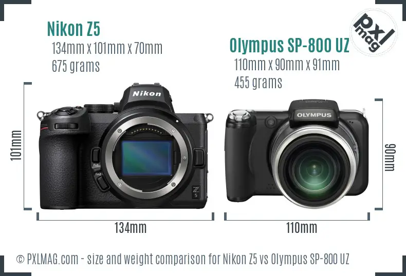 Nikon Z5 vs Olympus SP-800 UZ size comparison