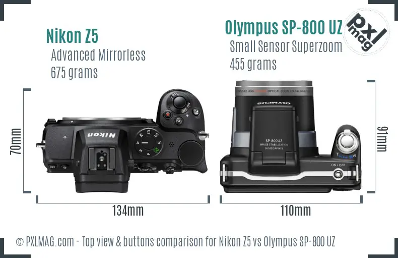 Nikon Z5 vs Olympus SP-800 UZ top view buttons comparison