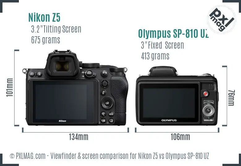 Nikon Z5 vs Olympus SP-810 UZ Screen and Viewfinder comparison